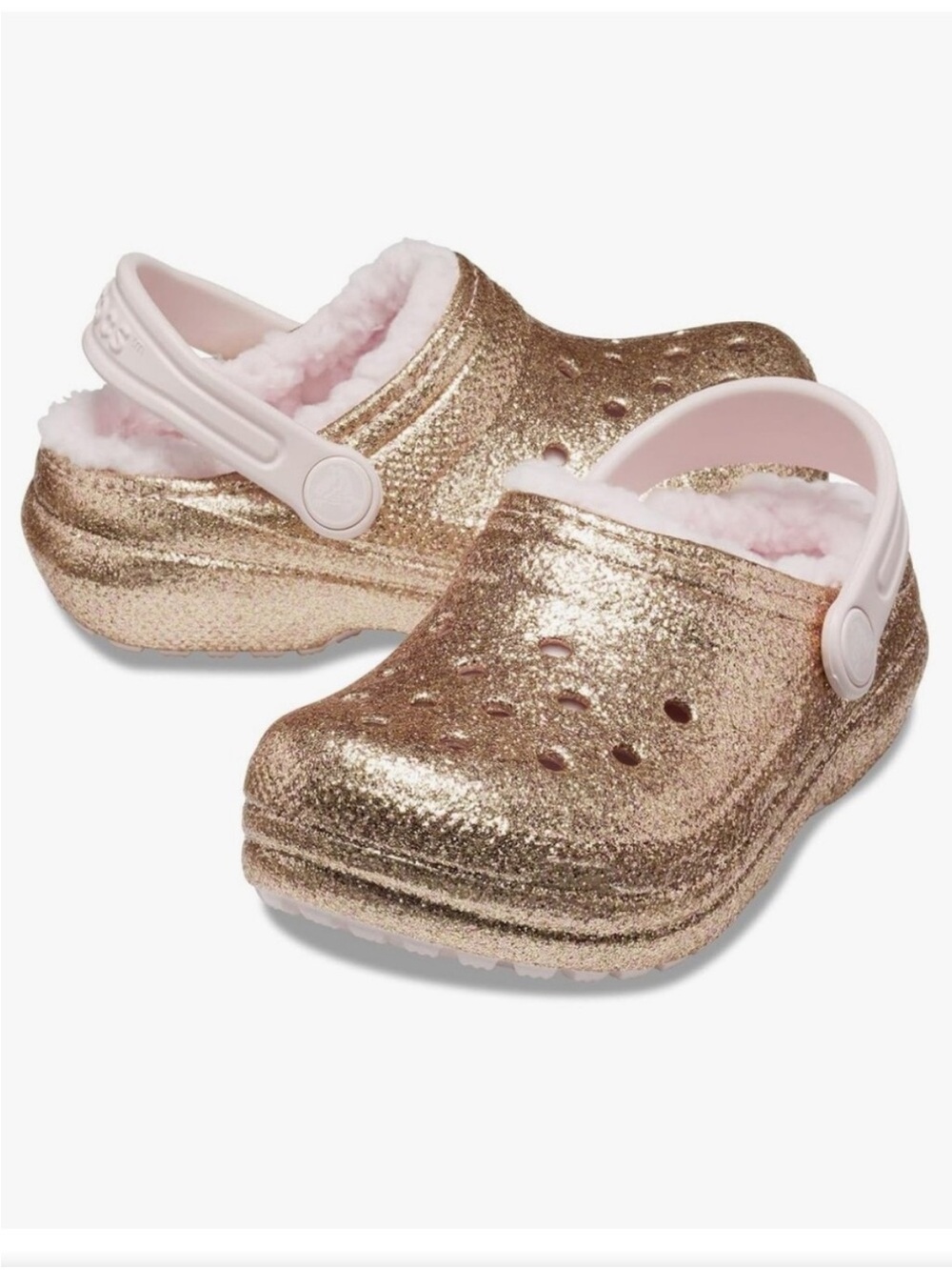 rose gold glitter crocs fur lined size 5